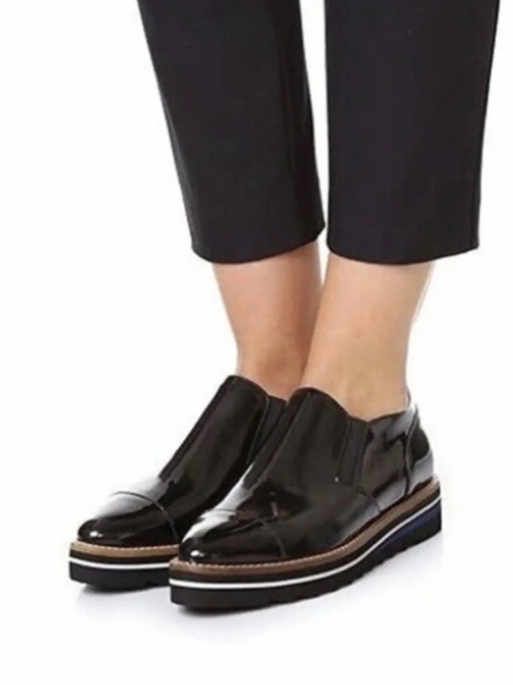 Vince Alona Platform Slip On Cap Toe Oxfords Black Leather Lug Sole Womens 8 8.5